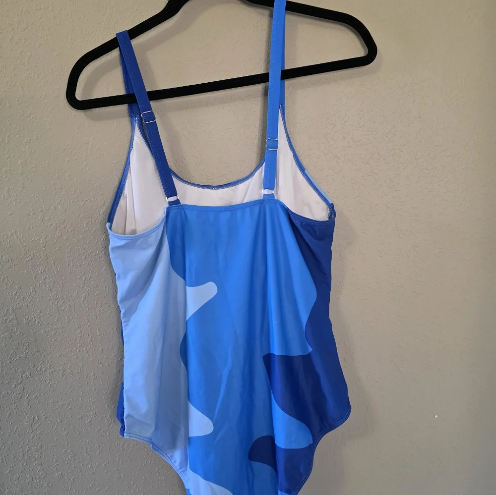 Blue Womens One Piece Swimsuit with adjustable straps.